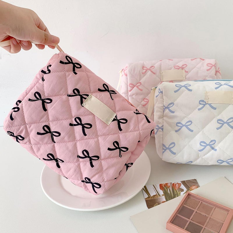 Blue Bow Travel Toiletry Holder Cosmetic Organizer Spacious Zippered Makeup Bag - Image 5