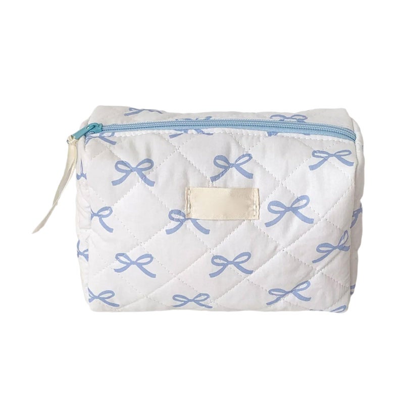 Blue Bow Travel Toiletry Holder Cosmetic Organizer Spacious Zippered Makeup Bag - Image 2