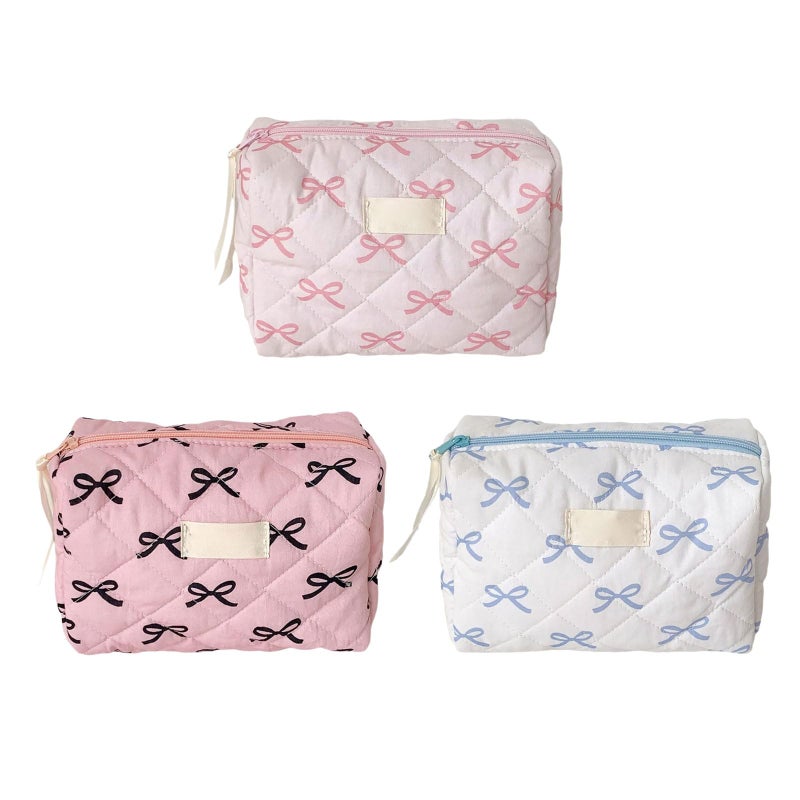 Blue Bow Travel Toiletry Holder Cosmetic Organizer Spacious Zippered Makeup Bag - Image 4