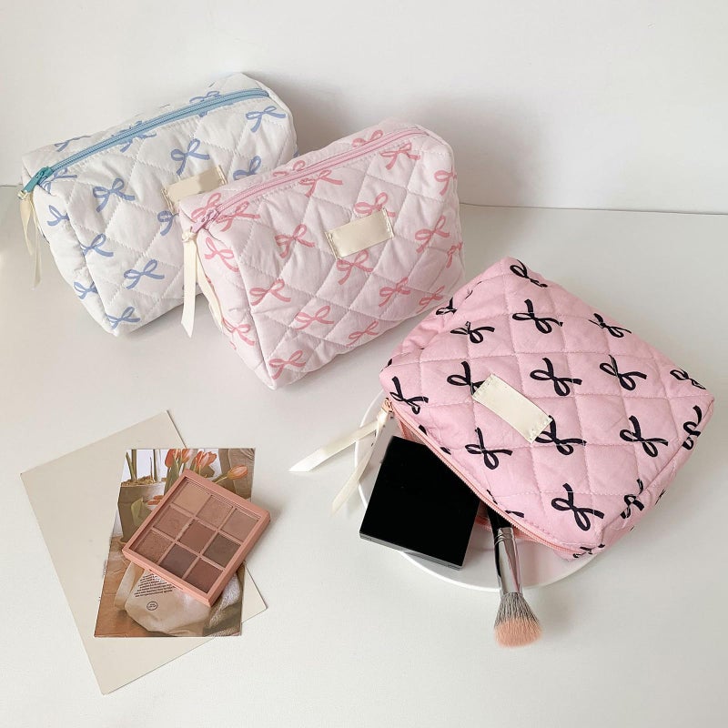 Blue Bow Travel Toiletry Holder Cosmetic Organizer Spacious Zippered Makeup Bag - Image 3