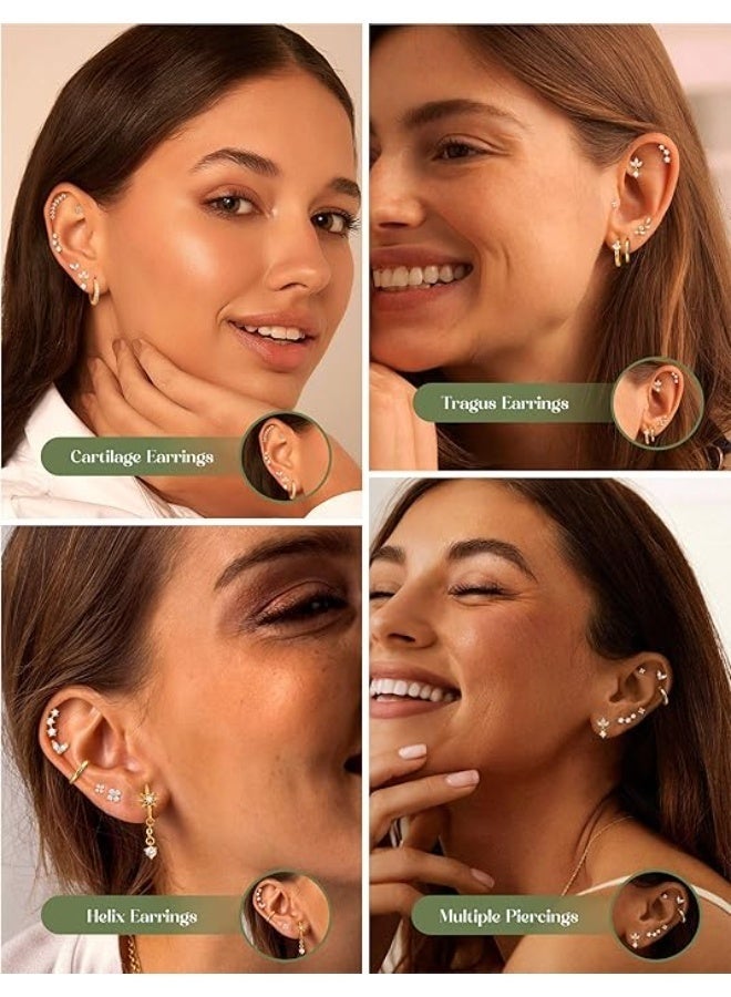 Arabest 12 Pieces Helix Piercings Surgical Steel Earrings Gold Piercing Stud Earrings Set Tragus Piercing Silver Hypoallergenic Rook Daith Conch Cartilage Ear Piercing Helix Piercings Ear Jewellery - Image 4