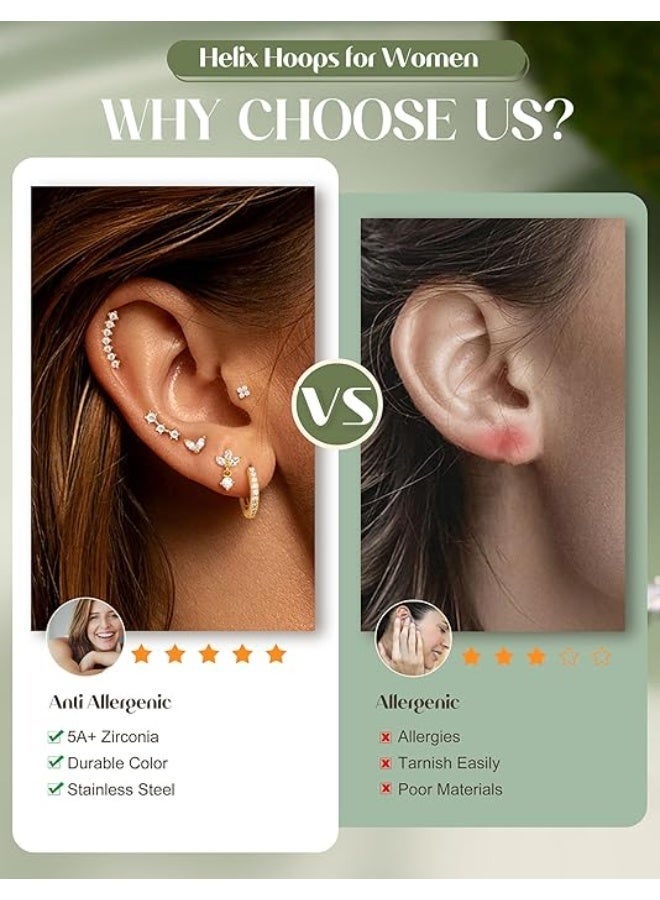 Arabest 12 Pieces Helix Piercings Surgical Steel Earrings Gold Piercing Stud Earrings Set Tragus Piercing Silver Hypoallergenic Rook Daith Conch Cartilage Ear Piercing Helix Piercings Ear Jewellery - Image 3