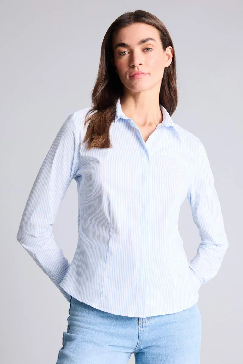 ديفاكتو Slim Fit Shirt Collar Poplin Striped Long Sleeve Shirt