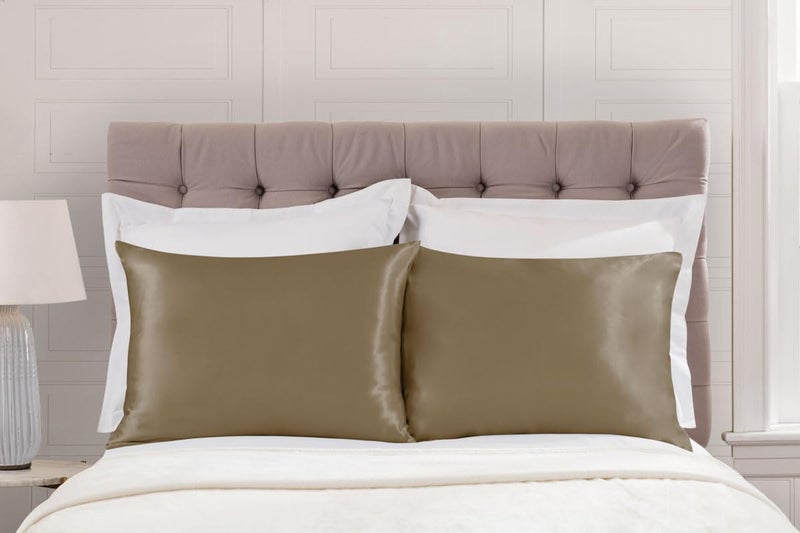 SHOPBEDDING ShopBedding Satin Pillowcase King for Hair and Skin  Silk Pillow Cases King  2 Pack  Luxury Satin Pillow Cases with Zipper Closure  Satin Pillow Case Cover  King Size Silk Pillowcase Set of 2  Beige  - Image 3