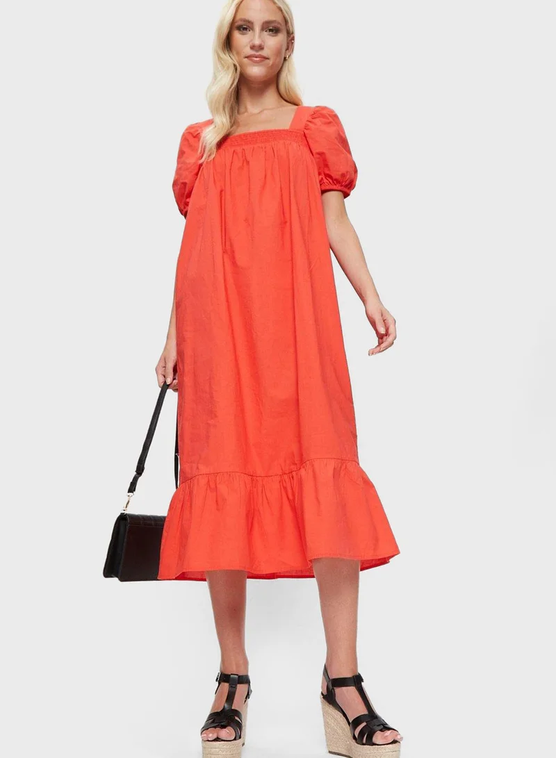 DOROTHY PERKINS Square Neck Puff Sleeve Shirred Dress