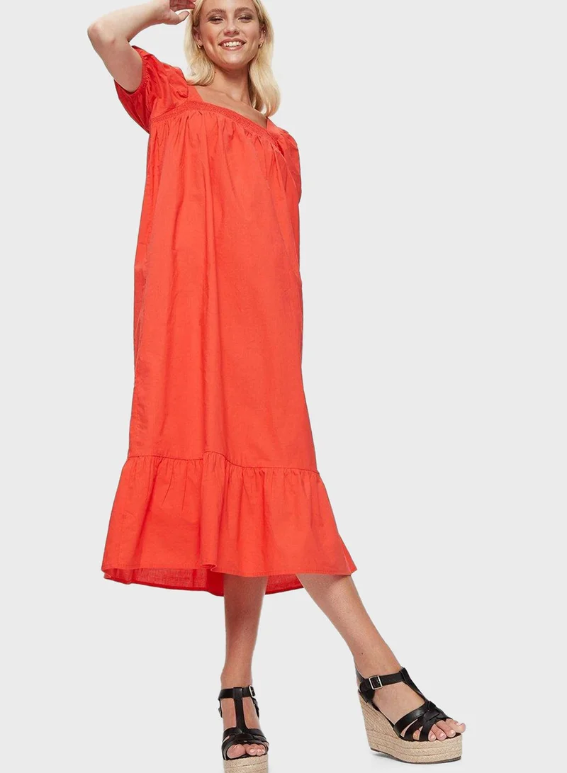 DOROTHY PERKINS Square Neck Puff Sleeve Shirred Dress