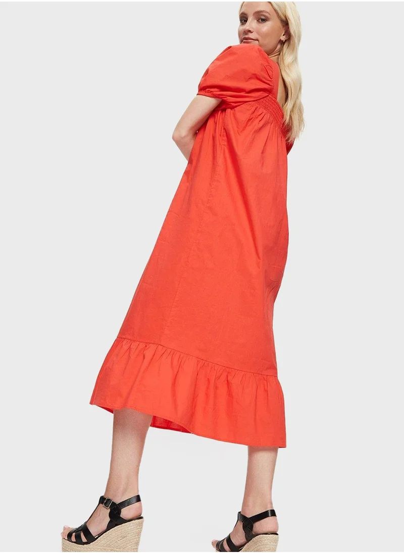 DOROTHY PERKINS Square Neck Puff Sleeve Shirred Dress