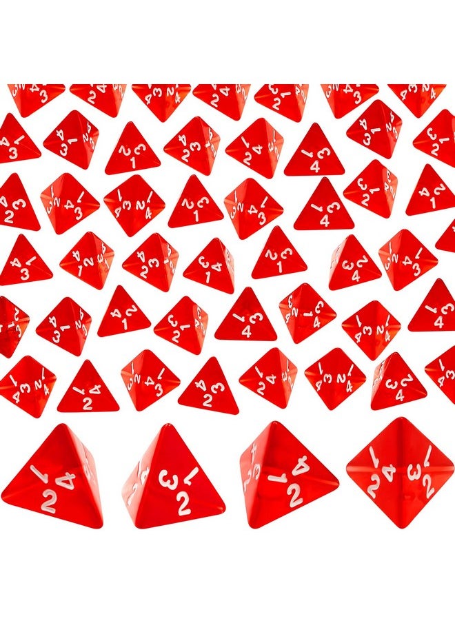 Juexica - 48 Pcs D4 Dice Cone Transparent 4 Sided Dice 0.8 Inch Clear Red Dice Polyhedral Tiny Dice Mini Dice Set Role Playing Dice For Party Table Games Toys - Image 1