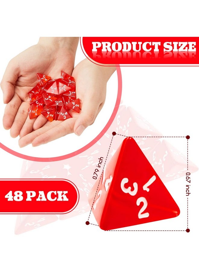 Juexica - 48 Pcs D4 Dice Cone Transparent 4 Sided Dice 0.8 Inch Clear Red Dice Polyhedral Tiny Dice Mini Dice Set Role Playing Dice For Party Table Games Toys - Image 1