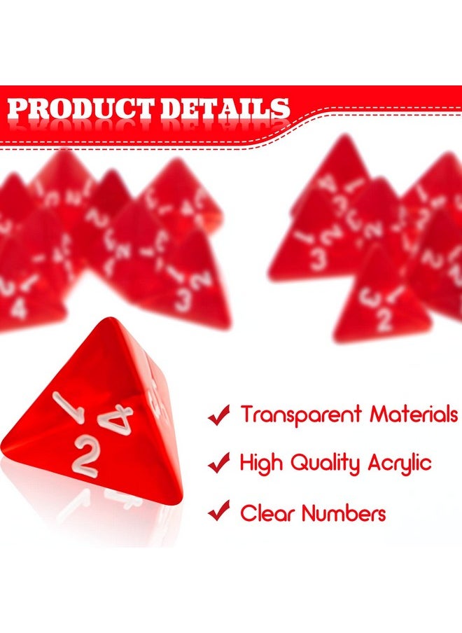 Juexica - 48 Pcs D4 Dice Cone Transparent 4 Sided Dice 0.8 Inch Clear Red Dice Polyhedral Tiny Dice Mini Dice Set Role Playing Dice For Party Table Games Toys - Image 1