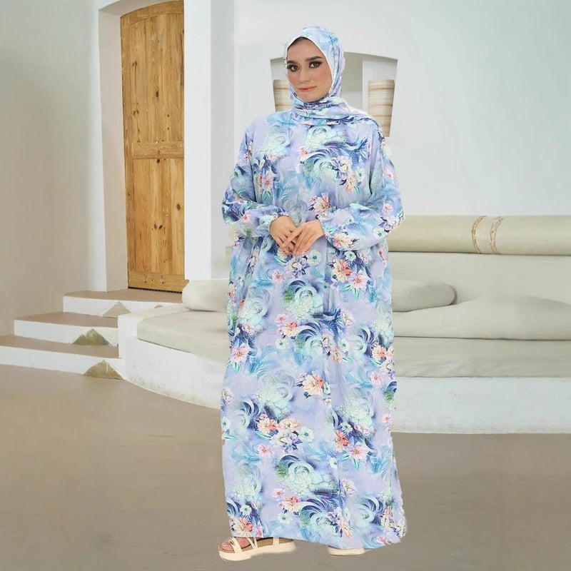 New Plus Size Women'S Clothing Middle Eastern Muslim Women'S Robe Traditional Scarf All-In-One Prayer Robe Fashionable 3D Digital Printing - Image 1