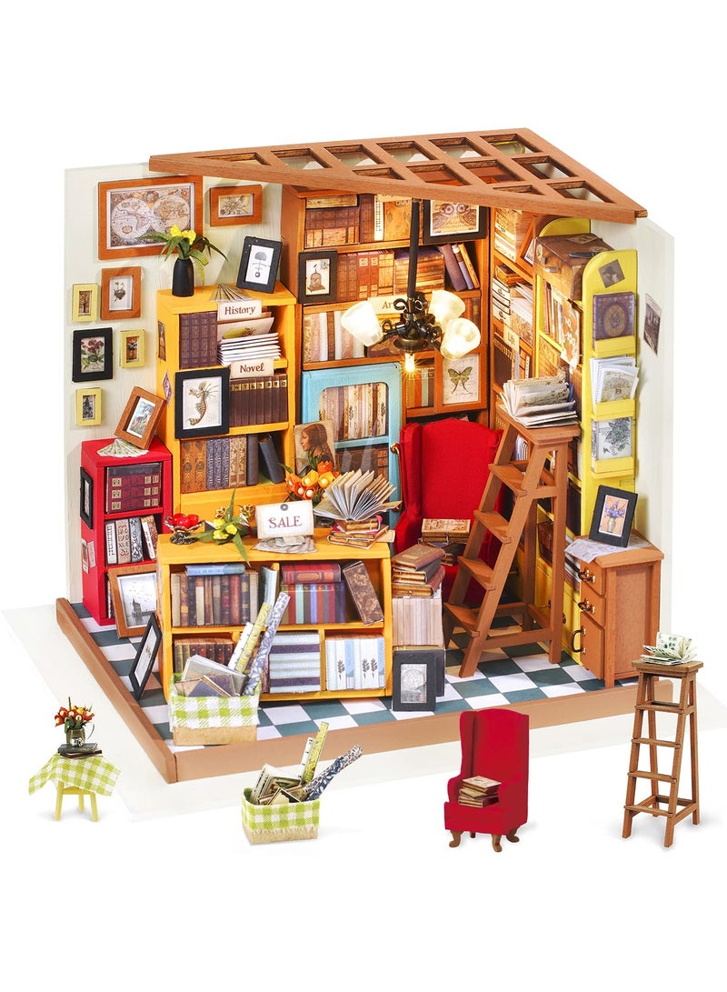 مجموعة بناء بيت الدمية المصغر بنفسك، مجموعة صنع غرفة المكتبة، مجموعة بناء نموذج خشبي، مجموعة هواية، هدايا عيد الميلاد للأولاد والبنات والنساء (دراسة سام) - Image 1