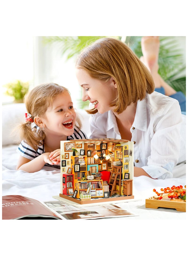 مجموعة بناء بيت الدمية المصغر بنفسك، مجموعة صنع غرفة المكتبة، مجموعة بناء نموذج خشبي، مجموعة هواية، هدايا عيد الميلاد للأولاد والبنات والنساء (دراسة سام) - Image 2