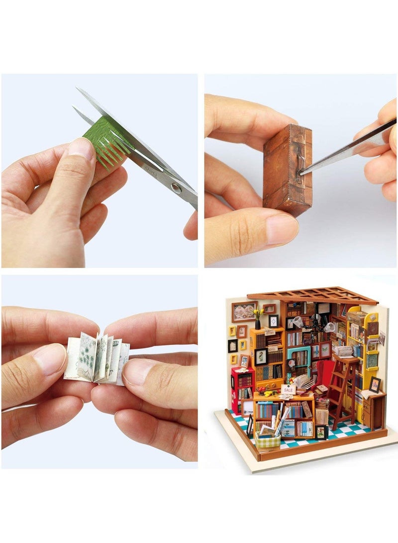 مجموعة بناء بيت الدمية المصغر بنفسك، مجموعة صنع غرفة المكتبة، مجموعة بناء نموذج خشبي، مجموعة هواية، هدايا عيد الميلاد للأولاد والبنات والنساء (دراسة سام) - Image 3