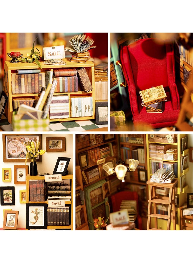 مجموعة بناء بيت الدمية المصغر بنفسك، مجموعة صنع غرفة المكتبة، مجموعة بناء نموذج خشبي، مجموعة هواية، هدايا عيد الميلاد للأولاد والبنات والنساء (دراسة سام) - Image 4