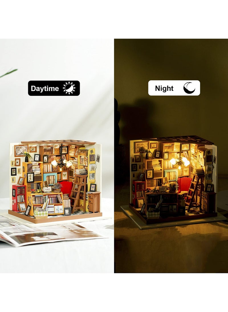 مجموعة بناء بيت الدمية المصغر بنفسك، مجموعة صنع غرفة المكتبة، مجموعة بناء نموذج خشبي، مجموعة هواية، هدايا عيد الميلاد للأولاد والبنات والنساء (دراسة سام) - Image 5