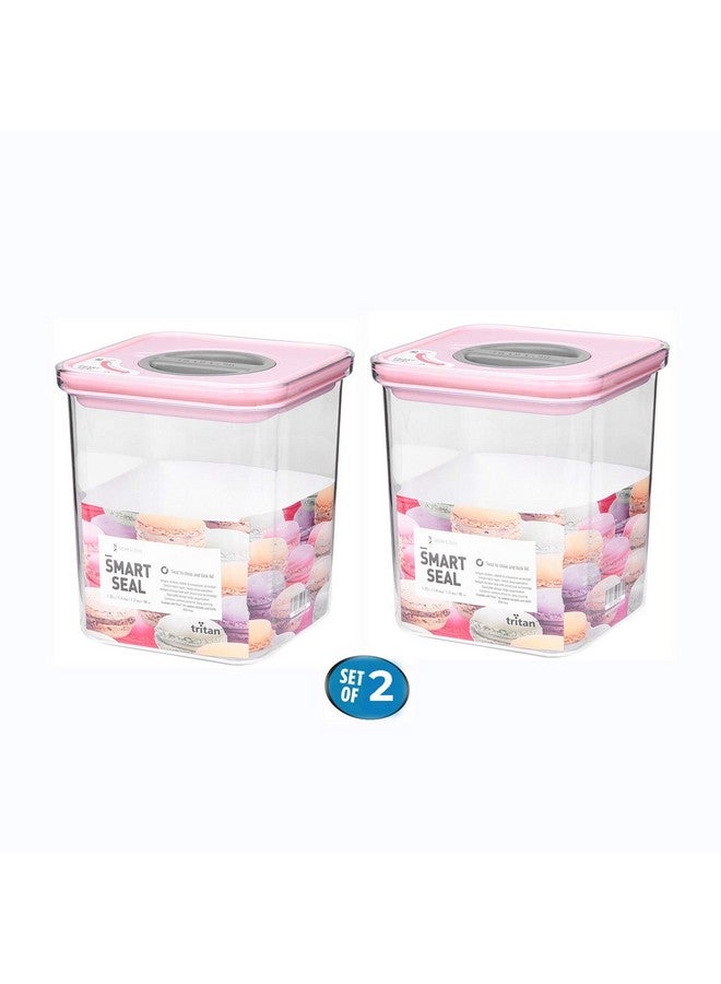 Now & Zen Smart Seal (Pack of 2) BPA-free Stackable Food Safe Kitchen Storage Container - Tritan Plastic Canister with Twist Lids | Airtight & Leak Proof | Freezer, Microwave & Dishwasher Safe | (1.3 Litre, Square Pink) - Image 2