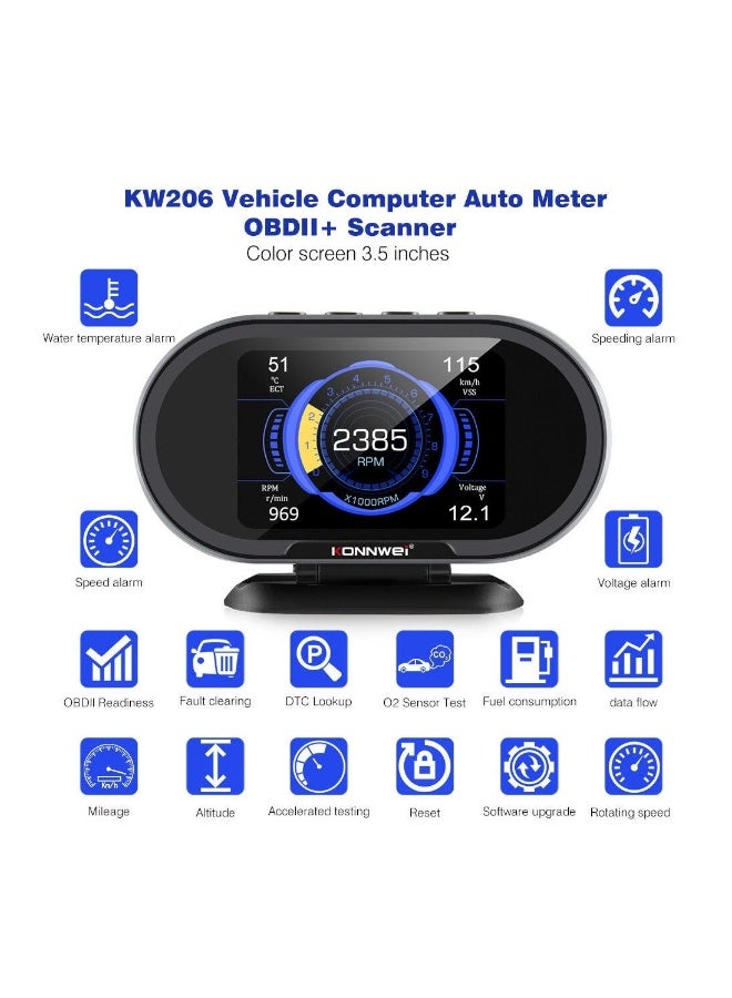 Konnwei Car Head Up Display OBD2 HUD Digital Meter Gauge All in One Automotive Trip Computer Smart OBD Speedometer Water Temperature Fuel Pressure Tester for All 2003 and Newer Cars - Image 3