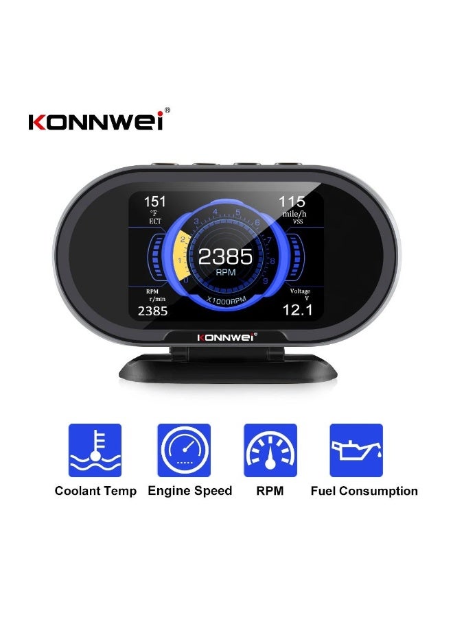 Konnwei Car Head Up Display OBD2 HUD Digital Meter Gauge All in One Automotive Trip Computer Smart OBD Speedometer Water Temperature Fuel Pressure Tester for All 2003 and Newer Cars - Image 1