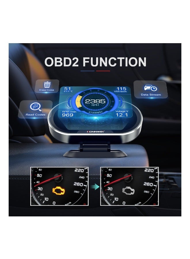 Konnwei Car Head Up Display OBD2 HUD Digital Meter Gauge All in One Automotive Trip Computer Smart OBD Speedometer Water Temperature Fuel Pressure Tester for All 2003 and Newer Cars - Image 4