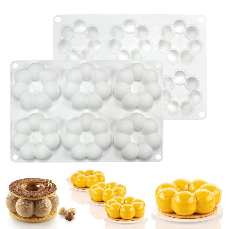 mostsom Silicone Mold Flower Shaped Silicone Donut Molds Baking Pans 6Cavity Reusable Cake Maker Cookie Tray for Kitchen Dishwasher Oven Microwave Freezer Safe Flower Donut J