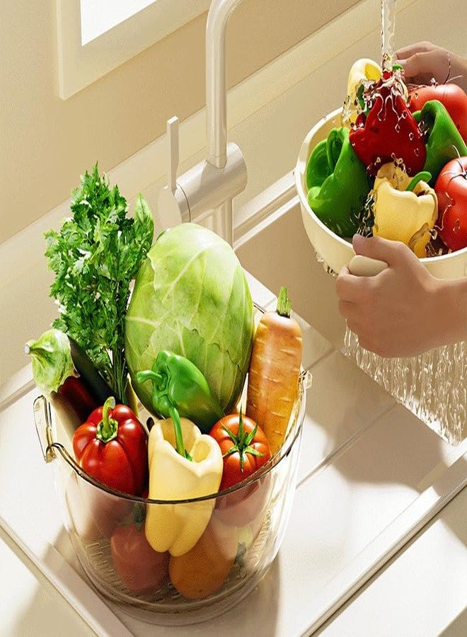 shopurb مجموعة مصفاة شوبرب 2 في 1، سلة تصفية بلاستيكية خالية من مادة BPA بقاعدة شفافة، غسالة فواكه وخضراوات قابلة للفصل، مصفاة أرز، مصفاة معكرونة، أداة تحضير الطعام وتقديم السلطة - Image 3