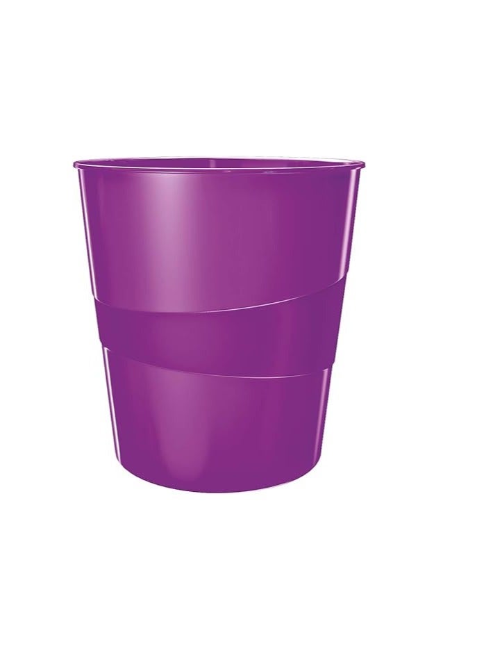 Leitz 52781062 15 Litre Waste Bin, Plastic, Wow Range, Metallic Purple - Image 1
