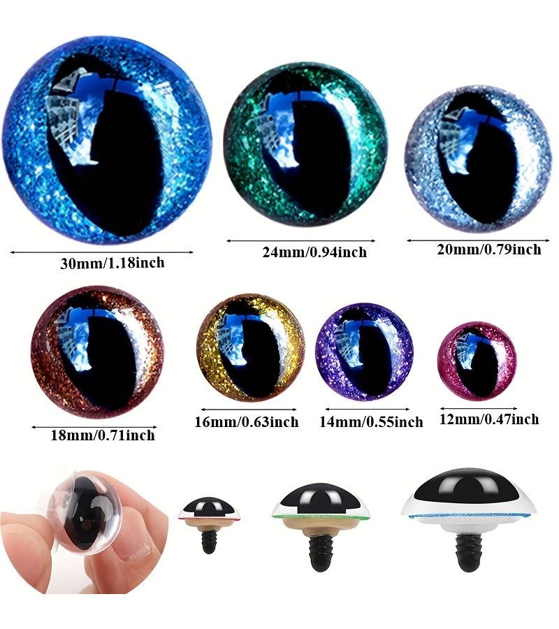 32 Pieces 20 mm 3D Cat Eye Plush Safety Eyes Glitter Plastic Safety Eyes Multicolor With Assorted Sizes And Colors For Crochet Toys Amigurumi Dolls Sewing Artists Mixed Color Craft Projects - Image 2