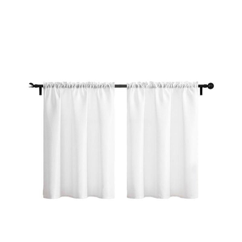 Home Queen White Waffle Bathroom Window Curtains, Water Repellent Rod Pocket Kitchen Drapes for Small Window, 2 Panels, 36 W X 45 L Inch Each - Image 1