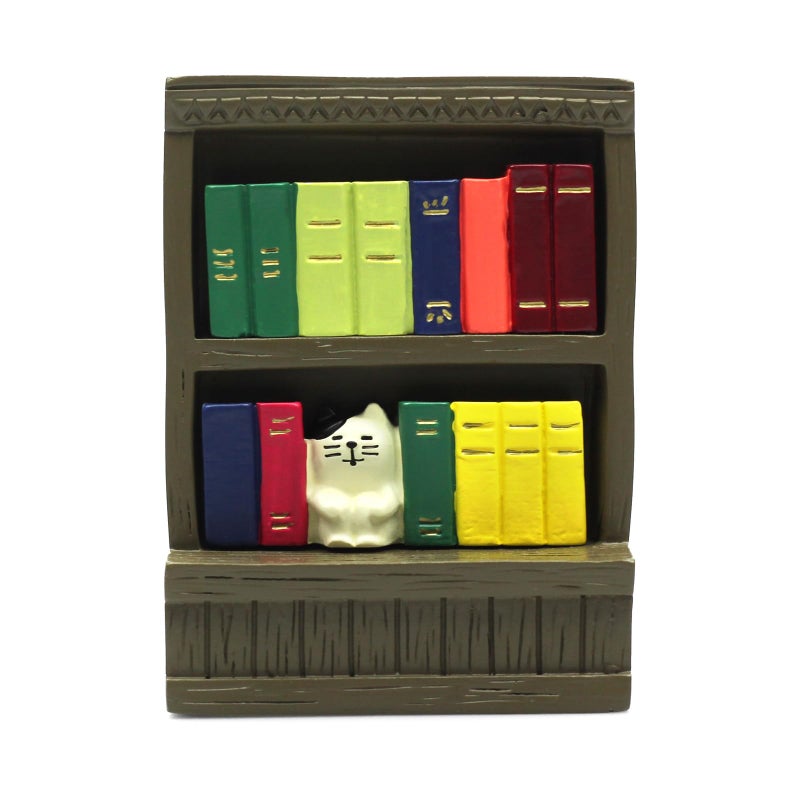 RAQWI Cute Mini Bookshelf Figurine for Living Room,Shelf Decor Cute Cat Bookshelf Design Perfect Cute Cat Gift for Cat Lovers - Image 1