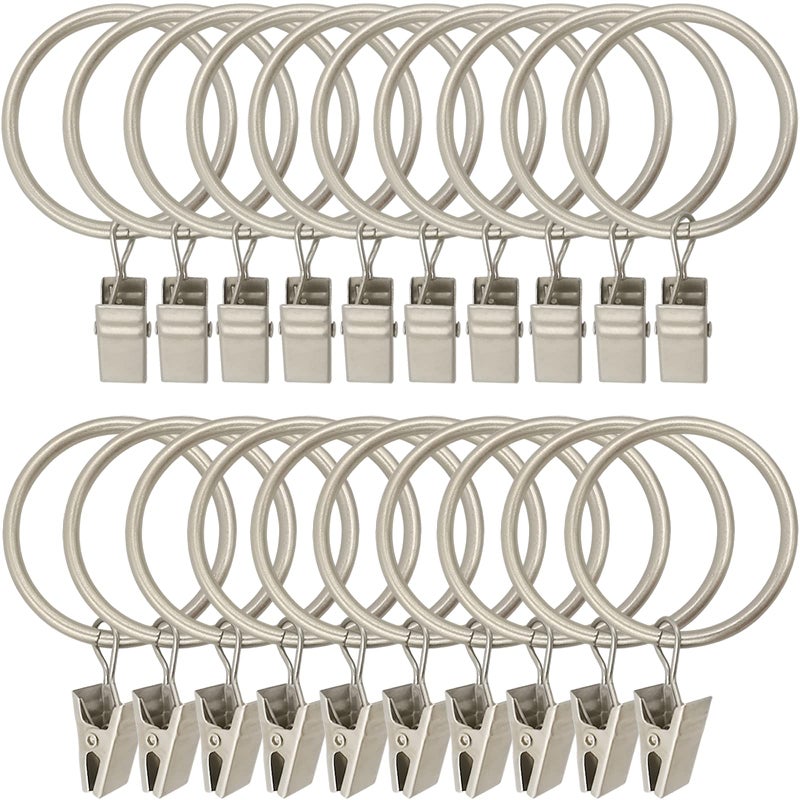 LLPJS 20 Pack Metal Curtain Rings with Clips Curtain Clip Rings Hooks for Hanging Drapery Drapes Bows Curtain Rod Rings 15 inch Interior Diameter Matte Silver