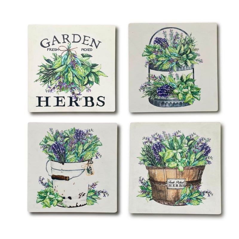Chalk My Theme Rustic Herb Botanical Garden Gallery Wall Art Panel Set of 4 Wooden Stylish Decoration Item For Home Office Caf Restaurant and Hotel Home Decor Items for Living Room Bedroom