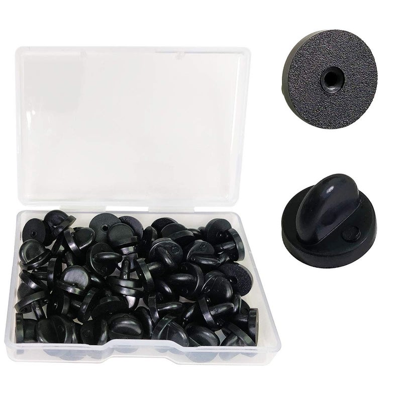Lapel Pin Backings Butterfly Clutch Pin Backs in PVC Rubber for Uniform Badge Replacement Black Pack of 50
