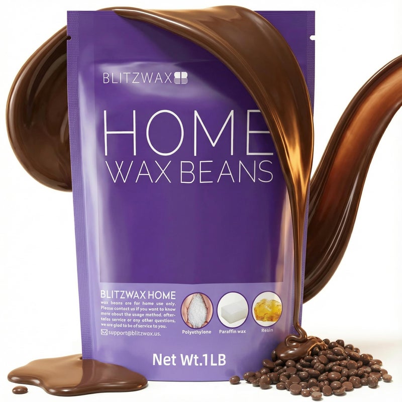 BLITZWAX Hard Wax Beads for Hair Removal 1lb Flexible Formula Brown Wax Beans No Residue for Brazilian Bikini Facial Body Large Refill Wax for Women Men At Home Waxing - Image 2