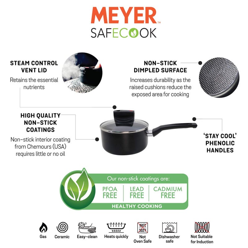 Meyer Safecook Non-Stick Covered Saucepan 0.9 Litres/14cm Black - Image 4