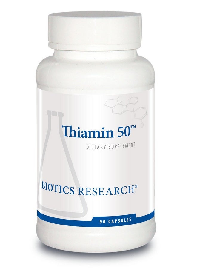 BIOTICS Research Thiamin 50™ High Potency Vitamin B1 50 Mg Energy Production Metabolic Support Cardiovascular Health Brain Health. 90 Capsules  - Image 1