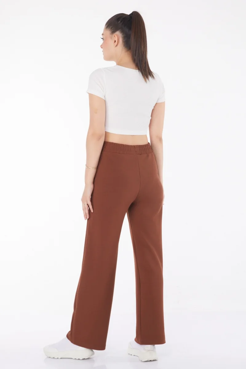 Tofisa Plain Mid Women Brown Pocketed Wide Leg Trousers - 25796