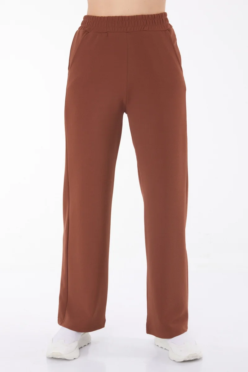 Tofisa Plain Mid Women Brown Pocketed Wide Leg Trousers - 25796