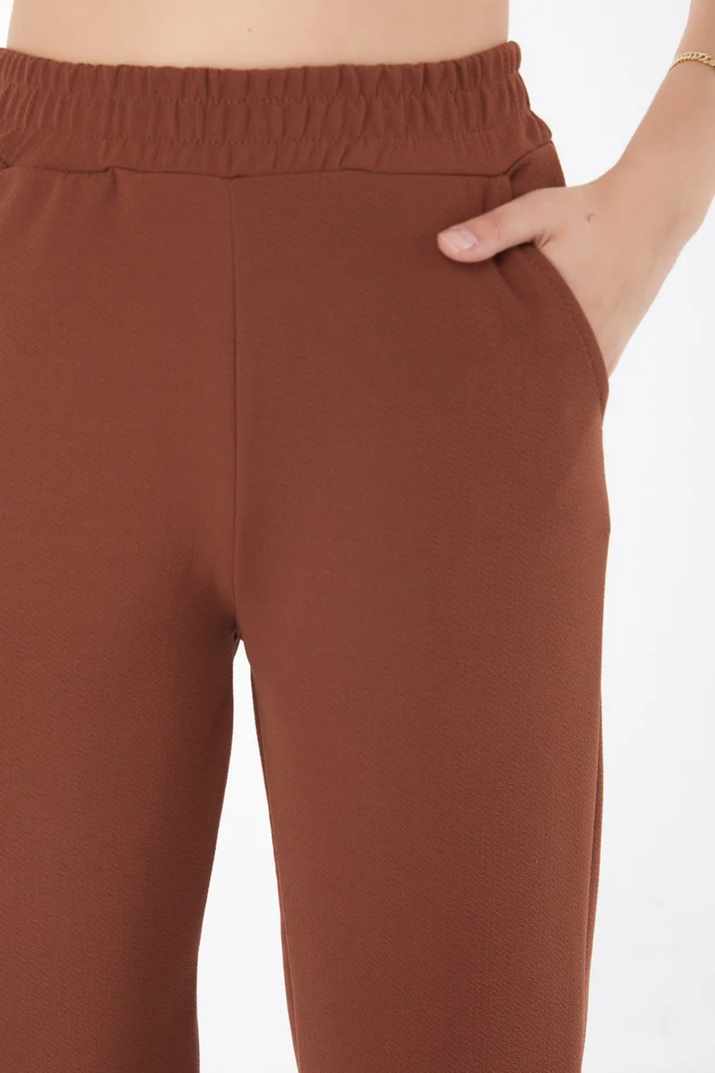 Tofisa Plain Mid Women Brown Pocketed Wide Leg Trousers - 25796