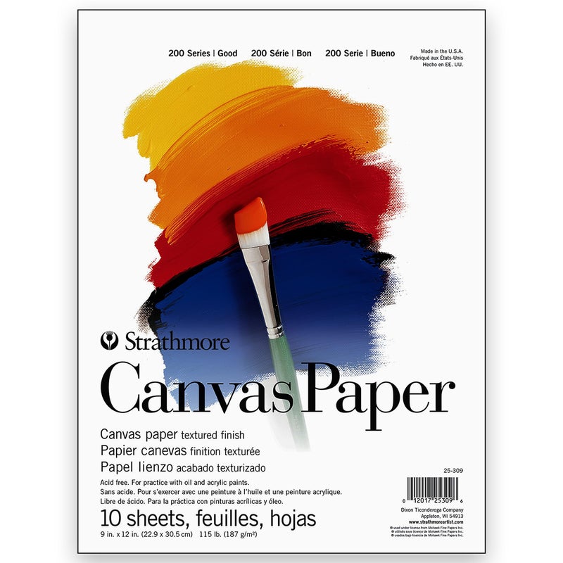 Strathmore 200 Series Canvas Paper, Tape Bound Pad, 9x12 inches, 10 Sheets (115lb/187g) - Artist Paper for Adults and Students - Oil Paint, Acrylic Paint, Mixed Media, Art Journaling - Image 1