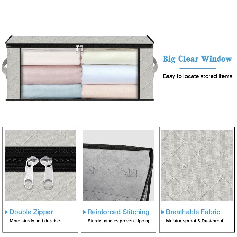 HomeHacks Storage 3-Pack Clothes Organizer Storage Bags Foldable Storage Box with Large Clear Window Sturdy Handles for Closet, Dorm, Pillows, Bedding, Clothes, Blankets, 35L, Ivory - Image 4