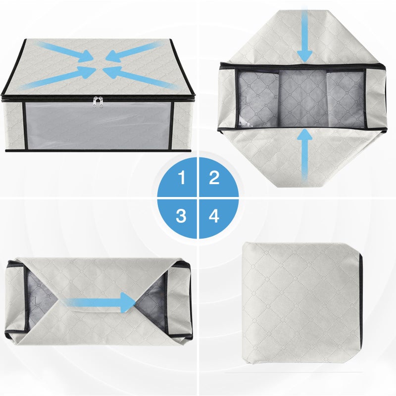 HomeHacks Storage 3-Pack Clothes Organizer Storage Bags Foldable Storage Box with Large Clear Window Sturdy Handles for Closet, Dorm, Pillows, Bedding, Clothes, Blankets, 35L, Ivory - Image 3