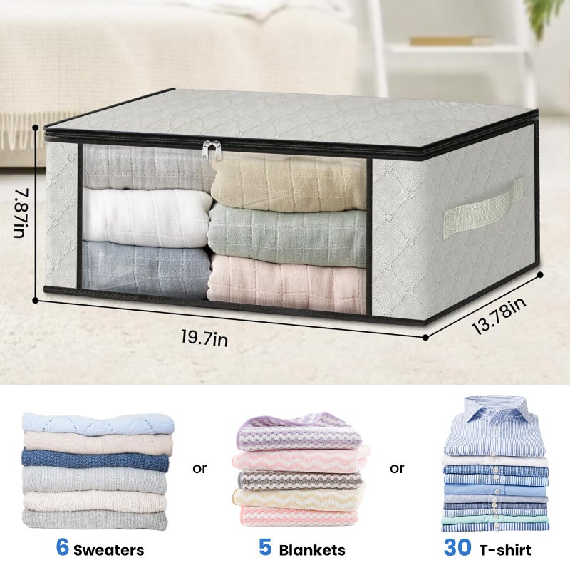 HomeHacks Storage 3-Pack Clothes Organizer Storage Bags Foldable Storage Box with Large Clear Window Sturdy Handles for Closet, Dorm, Pillows, Bedding, Clothes, Blankets, 35L, Ivory - Image 2