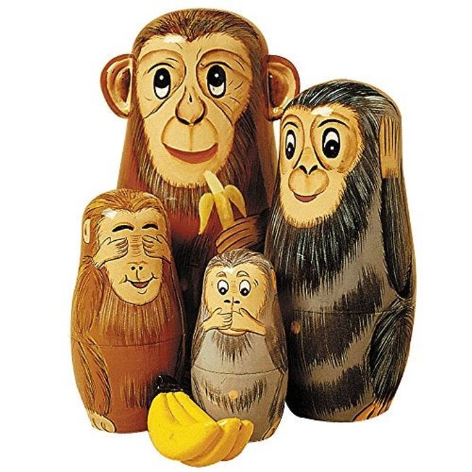 Bits and Pieces Nesting Monkeys Hand Painted Wooden Nesting Dolls Matryoshka Set of 5 Dolls from 6" Tall - Image 1