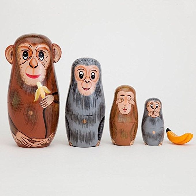 Bits and Pieces Nesting Monkeys Hand Painted Wooden Nesting Dolls Matryoshka Set of 5 Dolls from 6" Tall - Image 5