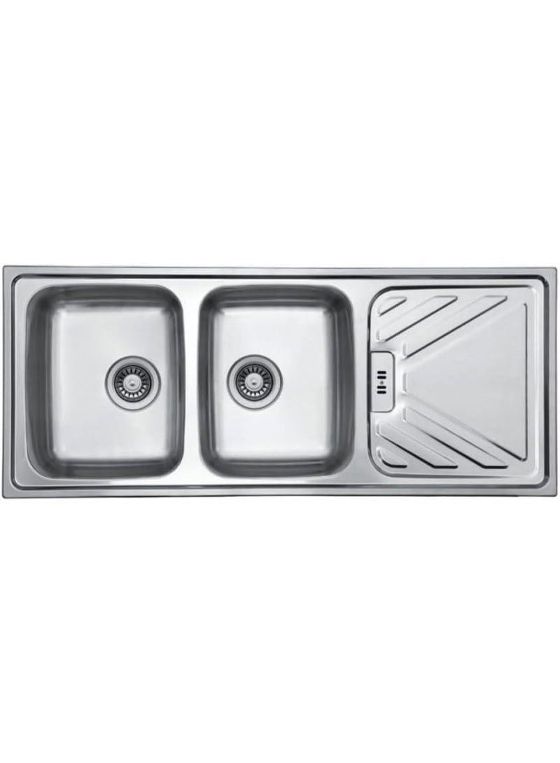 يوكينوكس حوض مطبخ ستانلس ستيل مزدوج، 120 × 50 سم، بفتحة تصريف ، SL 1200.500.20 - Image 1