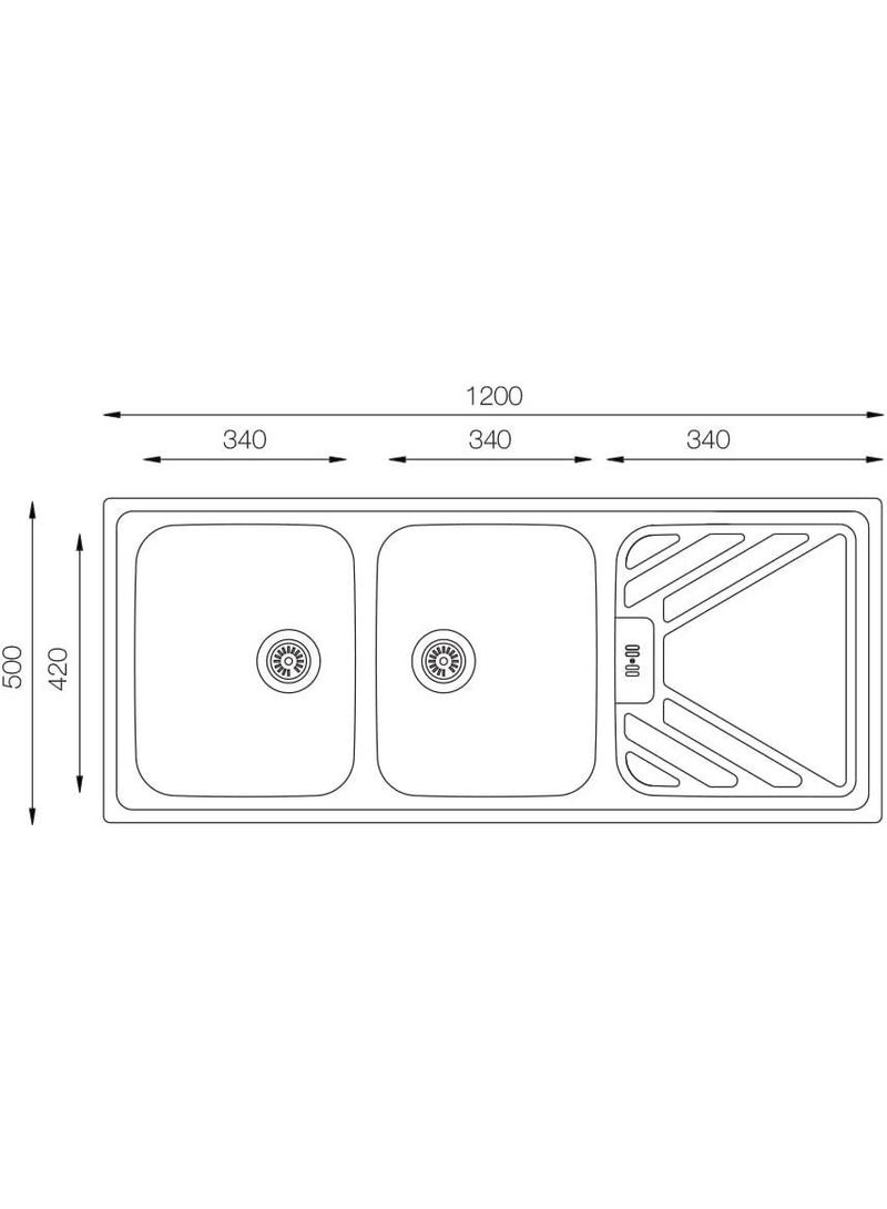 يوكينوكس حوض مطبخ ستانلس ستيل مزدوج، 120 × 50 سم، بفتحة تصريف ، SL 1200.500.20 - Image 2