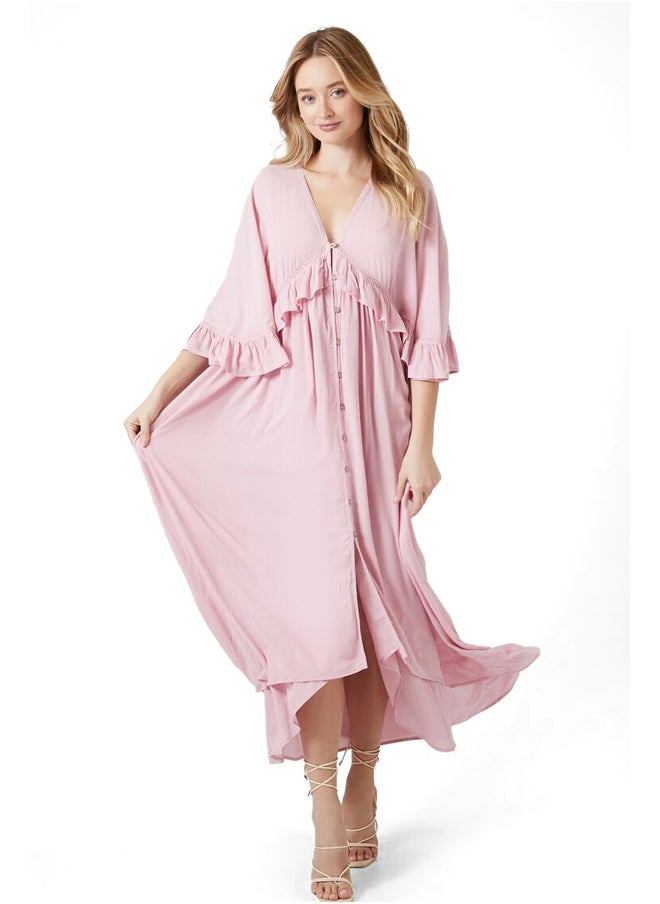 FOREVER 21 Butterfly-Sleeve Flounce Maxi Dress  - Image 3