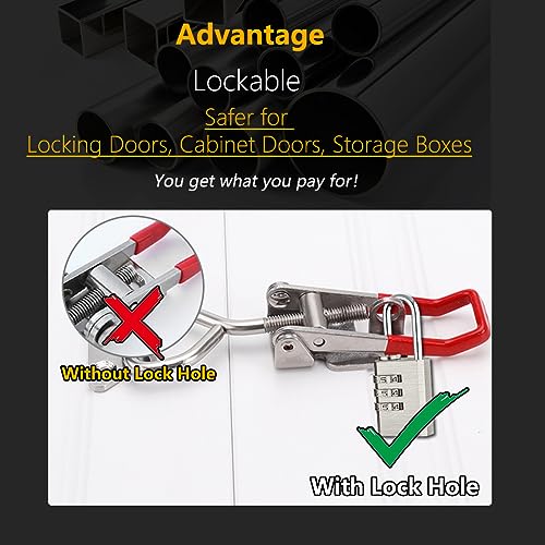 JoyTube مشبك قفل توجيه JoyTube 4003 مع ثقب قفل، مصنوعة من الفولاذ المقاوم للصدأ 304، مشابك ثقيلة قابلة للتعديل لصندوق أدوات، خزانة مدخن، صندوق، باب، سعة تحمل 1320 رطل (عبوة 2) - Image 4