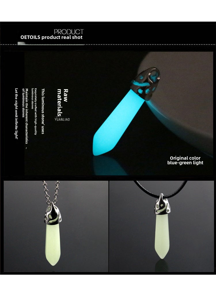 Generic Hexagonal Glow Stone Pendant Necklace A pointed hexagonal column Green Light + wax rope 